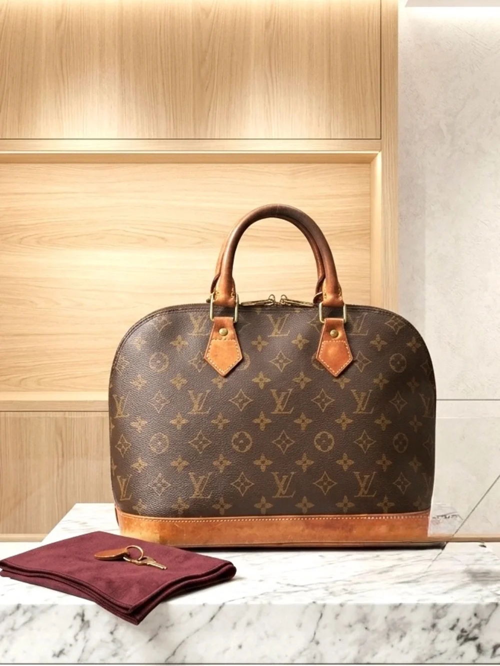 Louis Vuitton Alma PM Monogram Canvas Vintage Handbag with COA